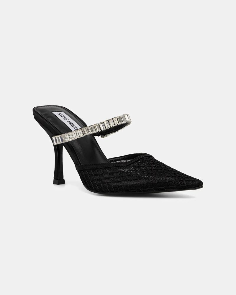 Siyah taşlı bantlı sivri burun stiletto