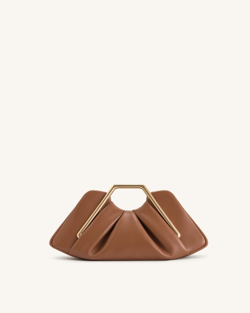 Taba büzgülü clutch, altın rengi halka sap
