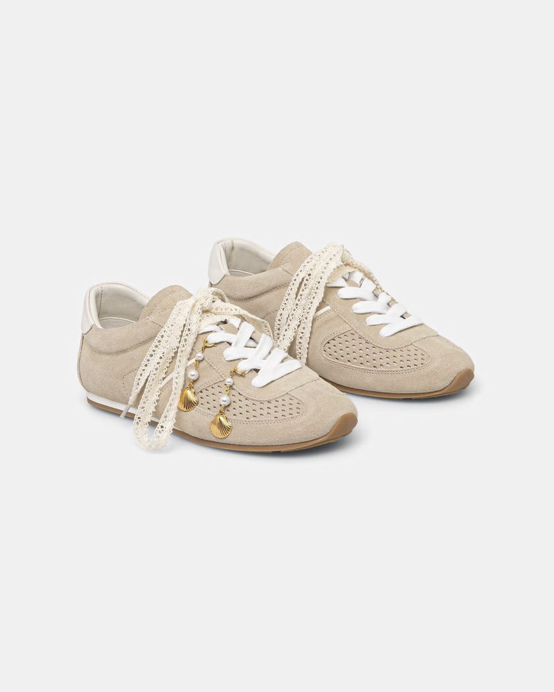 Bej süet ve file sneaker