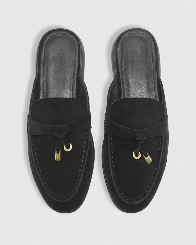 Siyah süet loafer terlik
